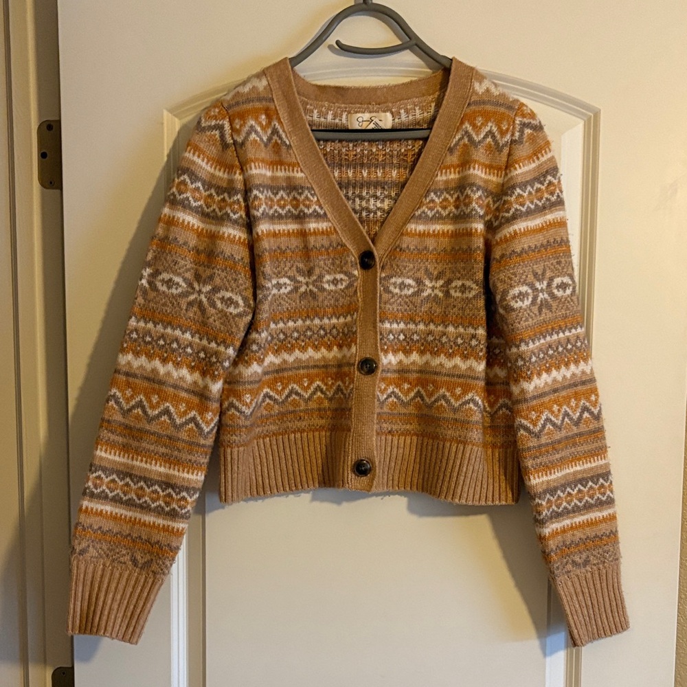 Jessica Simpson Tan and Cream Patterned Cardigan